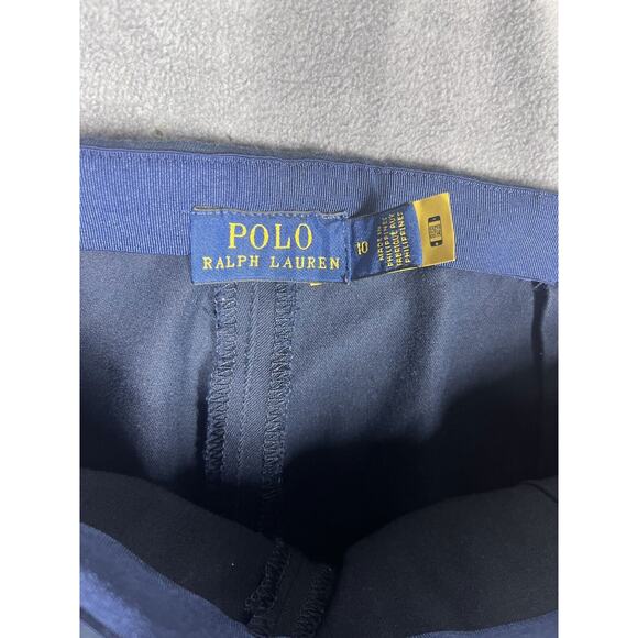 Polo Ralph Lauren Pants Women 10 Navy Mid-Rise Elastic Waist Tapered Leg Pull On - Picture 3 of 9